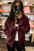 Waffle Knit Patchwork Zip Up Button Hooded Jacket