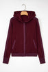 Waffle Knit Patchwork Zip Up Button Hooded Jacket