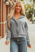 Waffle Knit Patchwork Zip Up Button Hooded Jacket