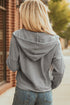 Waffle Knit Patchwork Zip Up Button Hooded Jacket