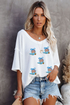 Waffle Knit Patriotic Bow Boots Graphic V Neck Tee