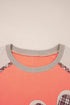 Waffle Knit Plaid Floral Patchwork Bracelet Sleeve Top