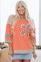 Waffle Knit Plaid Floral Patchwork Bracelet Sleeve Top