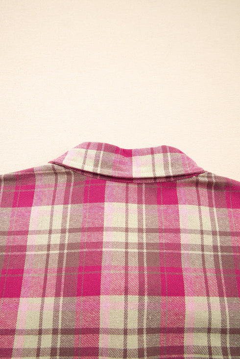 Waffle Knit Plaid Patchwork Pocket Outerwear