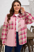 Waffle Knit Plaid Patchwork Pocket Outerwear