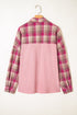 Waffle Knit Plaid Patchwork Pocket Outerwear