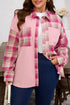 Waffle Knit Plaid Patchwork Pocket Outerwear