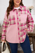 Waffle Knit Plaid Patchwork Pocket Outerwear