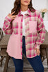 Waffle Knit Plaid Patchwork Pocket Outerwear