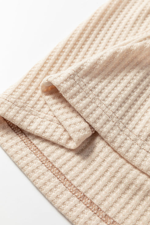 Waffle Knit Raglan Sleeve Contrast Panel Top