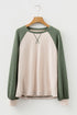 Waffle Knit Raglan Sleeve Contrast Panel Top