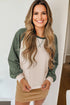 Waffle Knit Raglan Sleeve Contrast Panel Top