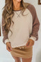 Waffle Knit Raglan Sleeve Contrast Panel Top
