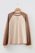 Waffle Knit Raglan Sleeve Contrast Panel Top
