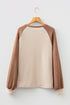 Waffle Knit Raglan Sleeve Contrast Panel Top