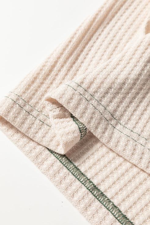 Waffle Knit Raglan Sleeve Contrast Panel Top