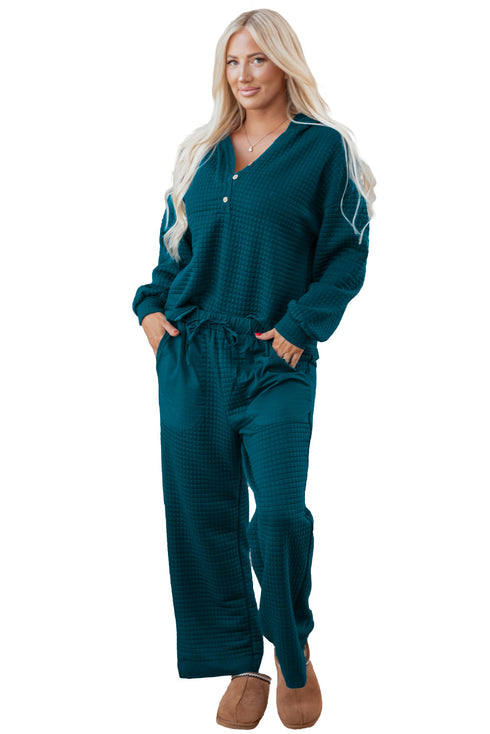 Waffle Knit Raw Edge Patchwork Wide Leg Pant Set