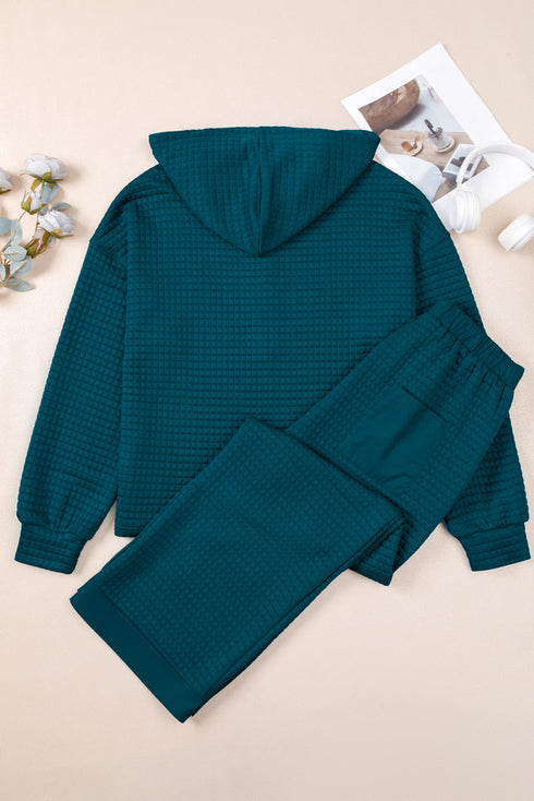 Waffle Knit Raw Edge Patchwork Wide Leg Pant Set