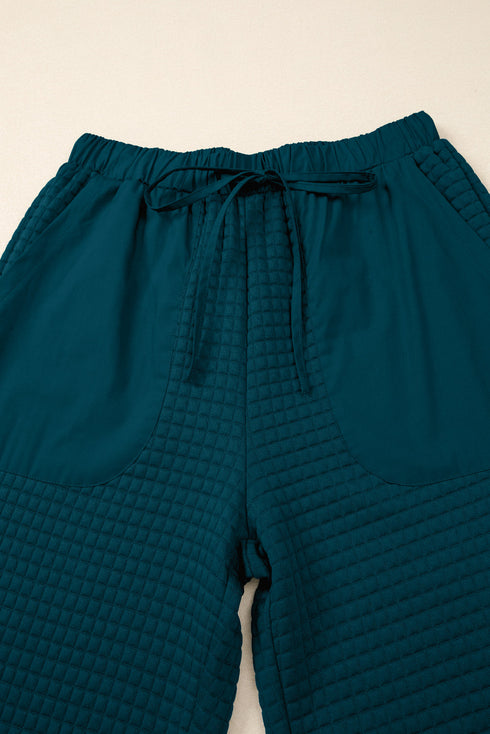 Waffle Knit Raw Edge Patchwork Wide Leg Pant Set