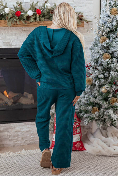 Waffle Knit Raw Edge Patchwork Wide Leg Pant Set