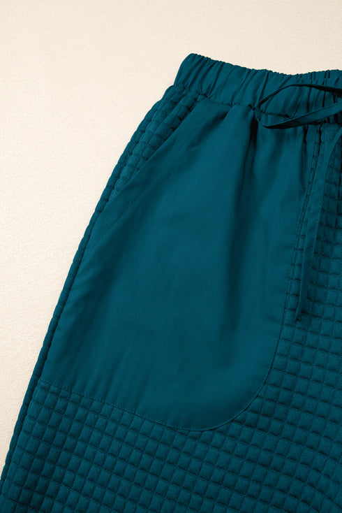 Waffle Knit Raw Edge Patchwork Wide Leg Pant Set