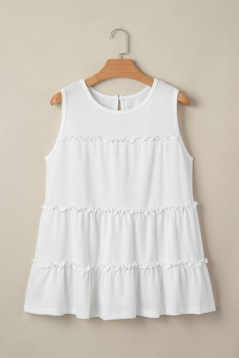 Waffle Knit Ruffled Tiered Sleeveless Tank Top