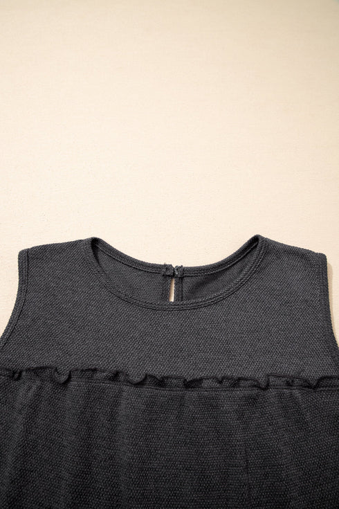 Waffle Knit Ruffled Tiered Sleeveless Tank Top