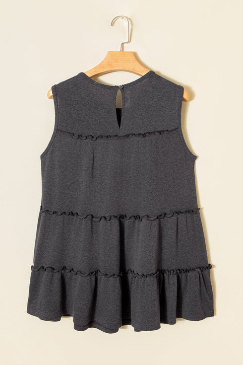 Waffle Knit Ruffled Tiered Sleeveless Tank Top