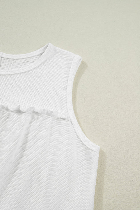 Waffle Knit Ruffled Tiered Sleeveless Tank Top