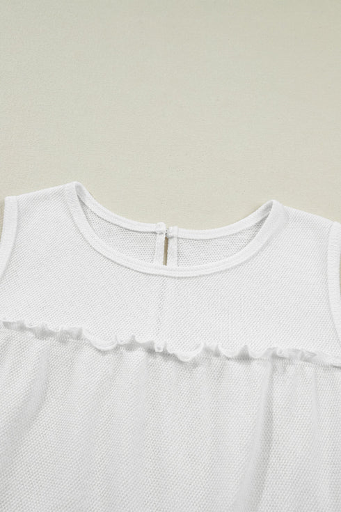 Waffle Knit Ruffled Tiered Sleeveless Tank Top