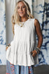 Waffle Knit Ruffled Tiered Sleeveless Tank Top