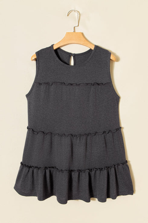 Waffle Knit Ruffled Tiered Sleeveless Tank Top