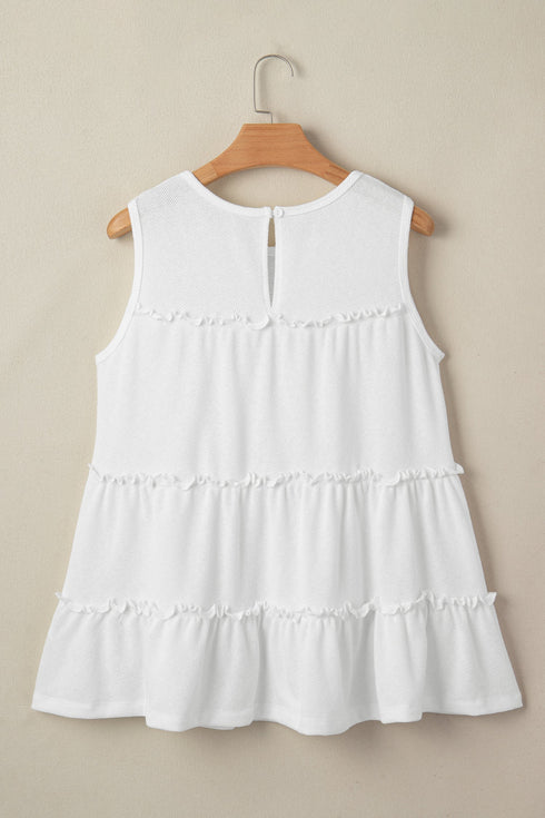 Waffle Knit Ruffled Tiered Sleeveless Tank Top