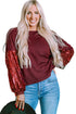 Waffle Knit Sequin Patchwork Sleeve Open Back Top