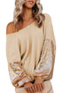 Waffle Knit Sequin Patchwork Sleeve Open Back Top