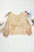 Waffle Knit Sequin Patchwork Sleeve Open Back Top