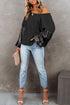Waffle Knit Sequin Patchwork Sleeve Open Back Top
