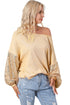 Waffle Knit Sequin Patchwork Sleeve Open Back Top