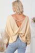 Waffle Knit Sequin Patchwork Sleeve Open Back Top