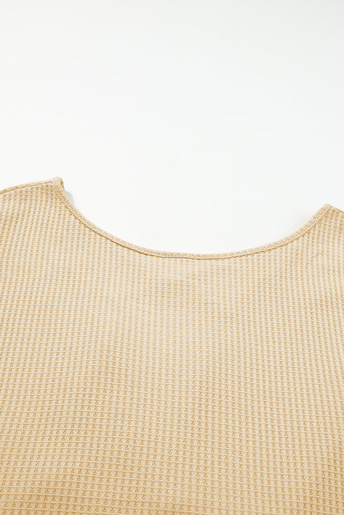 Waffle Knit Sequin Patchwork Sleeve Open Back Top