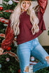 Waffle Knit Sequin Patchwork Sleeve Open Back Top