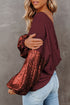 Waffle Knit Sequin Patchwork Sleeve Open Back Top