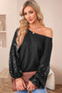 Waffle Knit Sequin Patchwork Sleeve Open Back Top