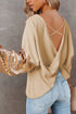 Waffle Knit Sequin Patchwork Sleeve Open Back Top
