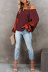 Waffle Knit Sequin Patchwork Sleeve Open Back Top