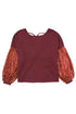 Waffle Knit Sequin Patchwork Sleeve Open Back Top