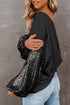 Waffle Knit Sequin Patchwork Sleeve Open Back Top