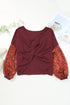 Waffle Knit Sequin Patchwork Sleeve Open Back Top