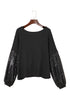 Waffle Knit Sequin Patchwork Sleeve Open Back Top
