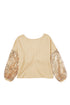 Waffle Knit Sequin Patchwork Sleeve Open Back Top